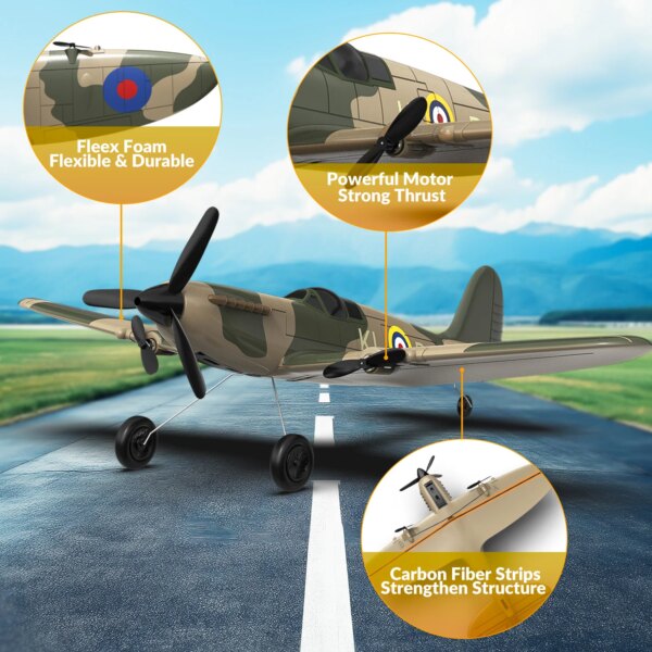808-uo7dku.jpg Spitfire RC Plane 2.4G 3CH Gyro Stabilizer Fixed Wing EPP Foam 400MM Wingspan Airplane RTF Fighter for Boys Children